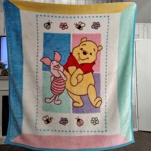Vintage Winnie The Pooh And Piglet Blanket 45" x 50" Plush Baby Blanket